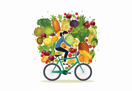 slender girl goes in for sports on the background of good habits. proper nutrition, daily routine, self-education, sports, diet, illustration on a white backgroundの素材