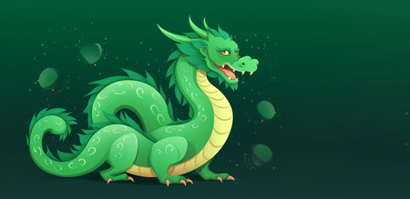 green, Chinese dragon on a green background, symbol of the new year 2024の素材