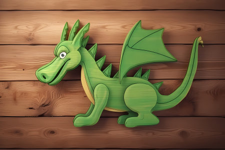 green dragon on a wooden background, illustration, symbol of the new year 2024の素材