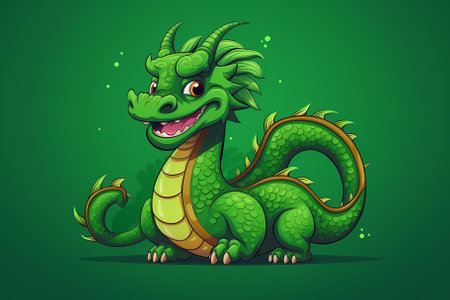 green, Chinese dragon on a green background, symbol of the new year 2024の素材