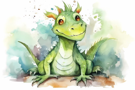 illustration of a dragon painted in watercolor on a white background, a symbol of the new year 2024の素材