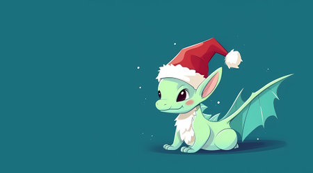 Little cute cartoon dragon with wings, horns and tail. Funny fantasy character, symbol of 2024, isolated on green background.の素材