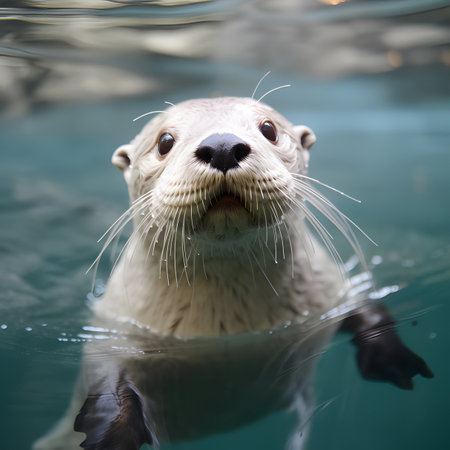 Sea, white otter swims in the waterの素材