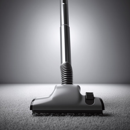 Vacuum cleaner brush, close-up, cleaning the house. carpet cleaning Isolated on gray backgroundの素材
