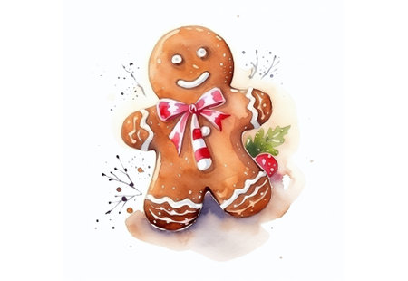 Illustration of a gingerbread man shaped for Christmas, isolated on a white background, card, invitation, holidayの素材
