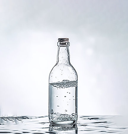Glass bottle of healthy pure still water on white background with water pathの素材