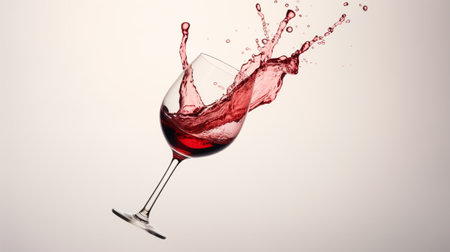 red wine splashing out of a glass, isolated on white backgroundの素材