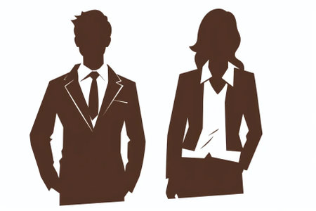 Businessman and businesswoman silhouettes isolated on a white background.の素材