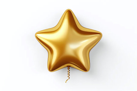 Golden star balloon isolated on white background. 3d render illustration.の素材