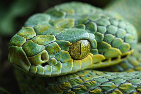 Close up of the head of a green pit viper, Thailand.の素材