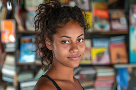 Portrait of a beautiful young African American girl with curly hairの素材