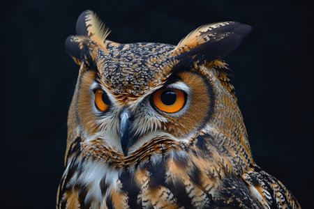 Portrait of an owl on a dark background. Close-up.の素材