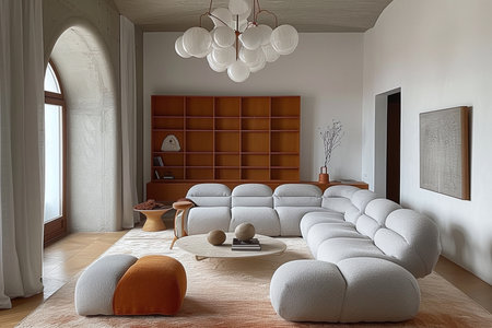 Interior of modern living room with white sofa and coffee table. 3d renderの素材