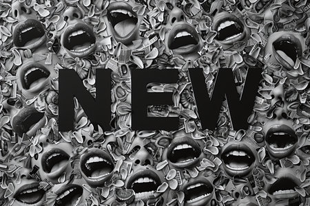 The word NEW on a background of black lips. 3d renderingの素材