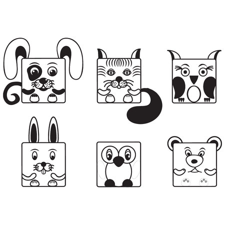black and white set square animalsのイラスト素材