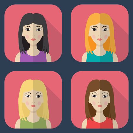 Set flat square icons with women.のイラスト素材