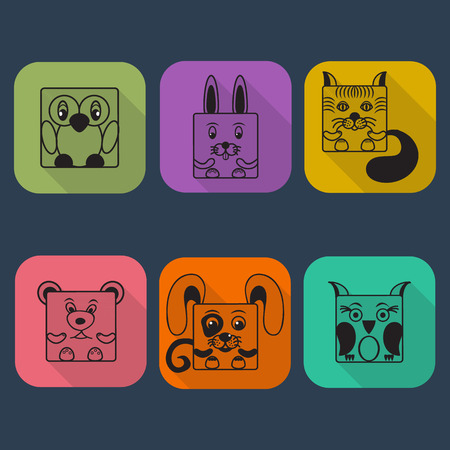 Flat Style Animals Avatar Vector Icon Setのイラスト素材