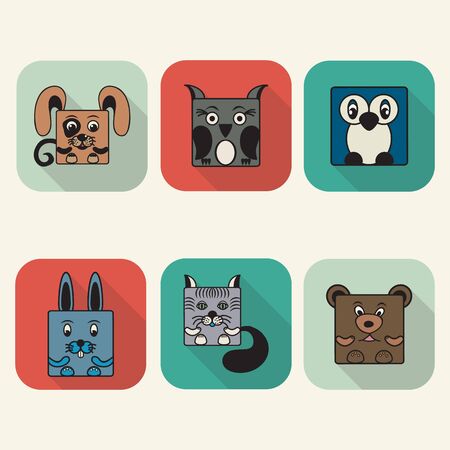 Flat Style Animals Avatar Vector Icon Setのイラスト素材