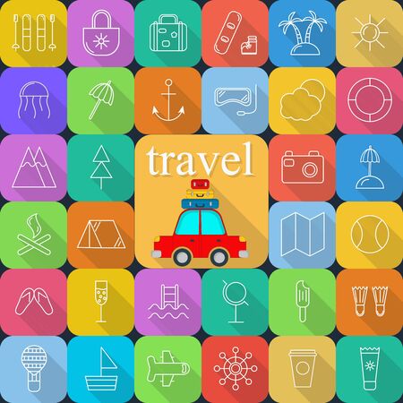 Traveling and transport Flat icons for Web and Mobile Applications.のイラスト素材