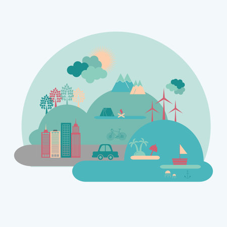 city infographics background and elements, building, road, park, transportation, Can be used for web design, info chart, brochure template. vector illustrationのイラスト素材