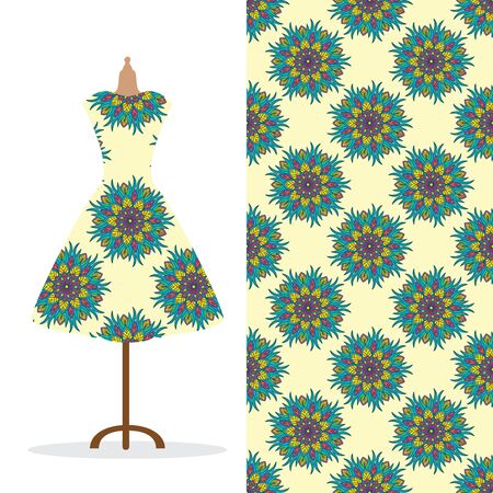 Fabric pattern design for a womans dress. Perfect for printing on fabric or paper.のイラスト素材