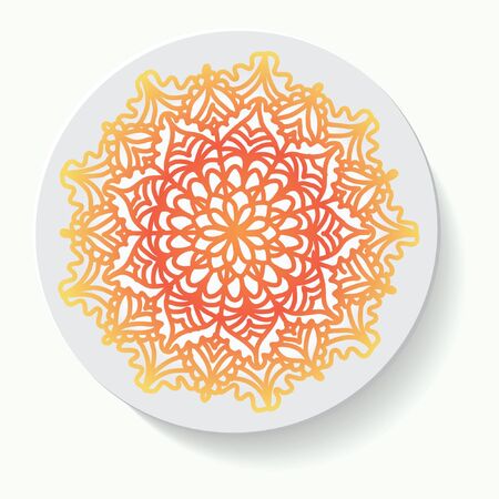 Decorative plate with round ornament in ethnic style. Mandala circular abstract floral pattern. Fashion background with ornate dish. Vector illustrationのイラスト素材