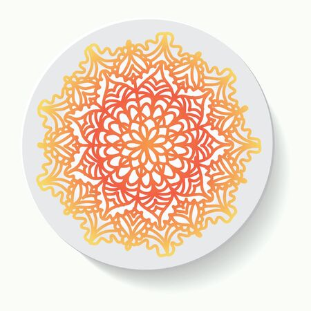 Decorative plate with round ornament in ethnic style. Mandala circular abstract floral pattern. Fashion background with ornate dish. Vector illustrationの素材 [FY310144491512]