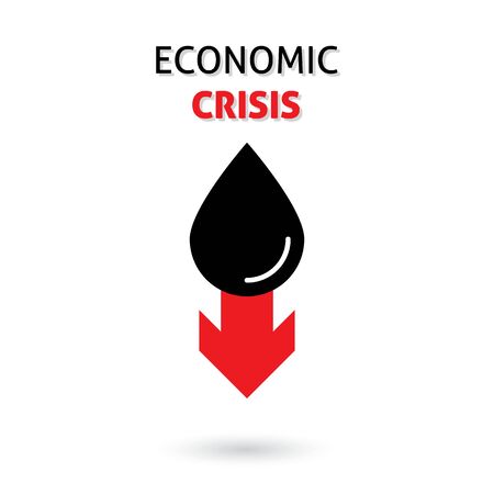 Oil with red zigzag falling trend of barrel price, decrease of earning and global economics, crisis. vector illustrationのイラスト素材