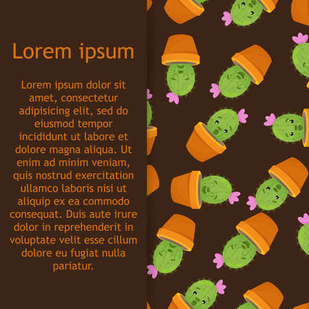 Seamless pattern with cute kawaii cactus and succulents with funny faces in pots.のイラスト素材