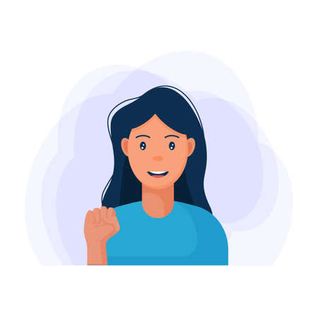 girl with fist raised up. Protest Art. Feminism concept. Fight for rights.のイラスト素材