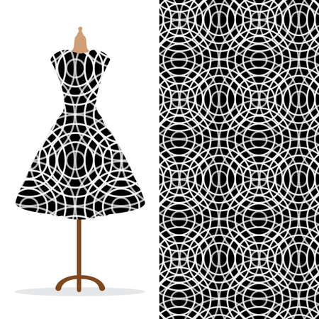 Womens long dress mock up with bright seamlessのイラスト素材