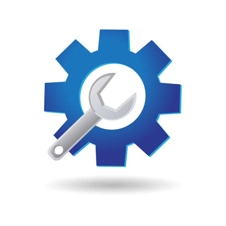 Tools icon. Gear and wrench. Wrench and gear vector icon isolated on white batskgroundのイラスト素材
