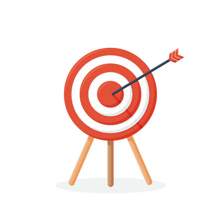 Target with arrow, standing on a tripod. Goal achieve concept. Vector illustration isolated on white backgroundのイラスト素材