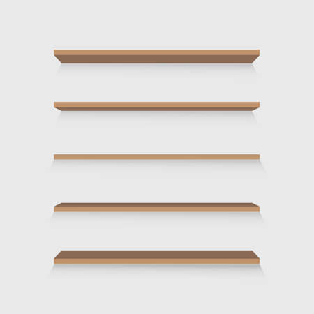 Vector Empty Wooden Shelves Isolated on Wall Backgroundのイラスト素材