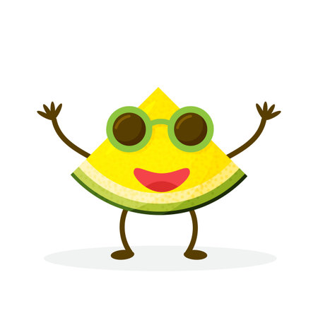 Watermelon cartoon character isolated on white background. Healthy food funny mascot vector illustration in flat design.のイラスト素材