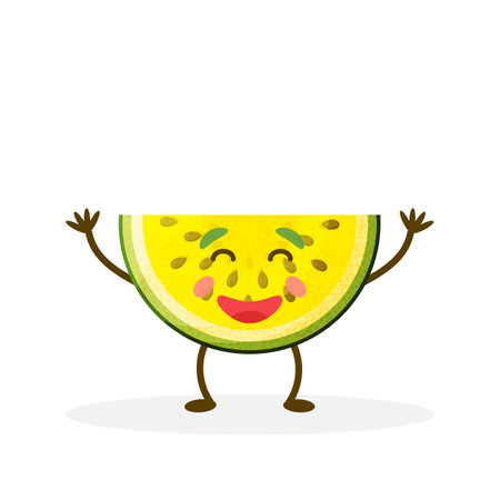 Watermelon cartoon character isolated on white background. Healthy food funny mascot vector illustration in flat design.のイラスト素材