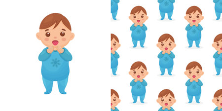 Cute baby boy drawing. Simple cartoon vector illustration. Seamless pattern with an image of a baby boy.のイラスト素材