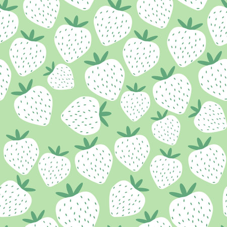 Minimalist strawberry vector pattern. Simple summer berry ornament. Doodle, flat, hand drawn texture for wallpaper.のイラスト素材