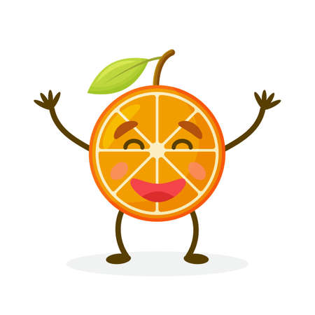 Orange Cute fruit cartoon character isolated on white background. Funny positive and friendly Orange emoticon face icon.のイラスト素材
