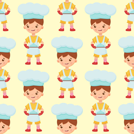 Pattern of chef illustration on isolated background. Pattern baker boy. Pattern of cook illustration of a boy.のイラスト素材