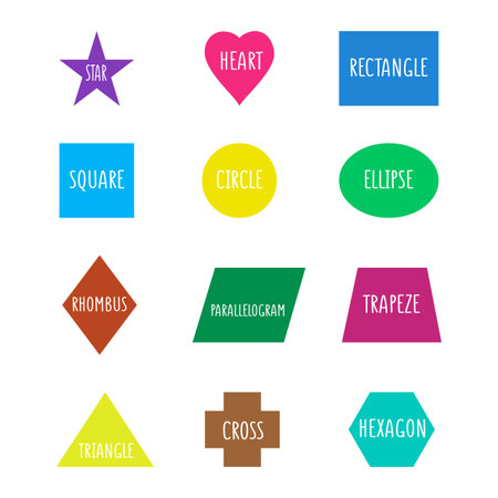 Educational geometric shapes set. Understanding of geometry poster for teaching and learning in schoolのイラスト素材