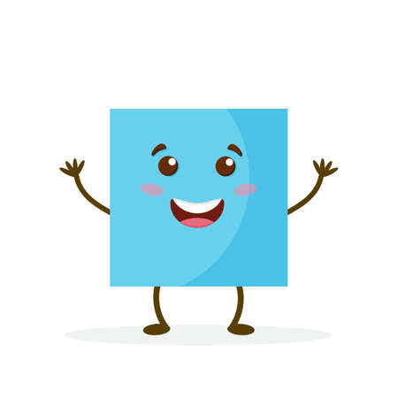 Geometric funny shapes cute kids colorful vector. Square cartoon character shape for child education, kindergartenのイラスト素材