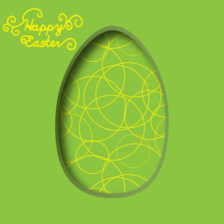 Happy Easter greeting card. 3d paper cut easter egg concept design background. Paper carving egg shape with shadowのイラスト素材