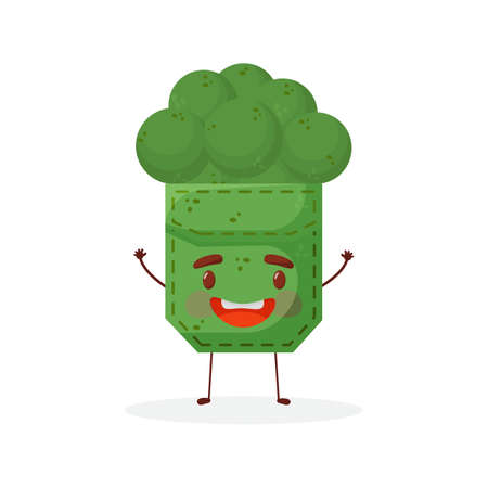 Broccoli shaped patch pocket. Character pocket broccoli. Cartoon style. Isolated on white background. Design element. Template for your shirts, books, stickers, cards, posters. Vector illustrationのイラスト素材