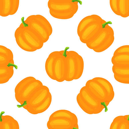 Hand drawn seamless pattern with pumpkins on background. Cute autumn vector texture.のイラスト素材
