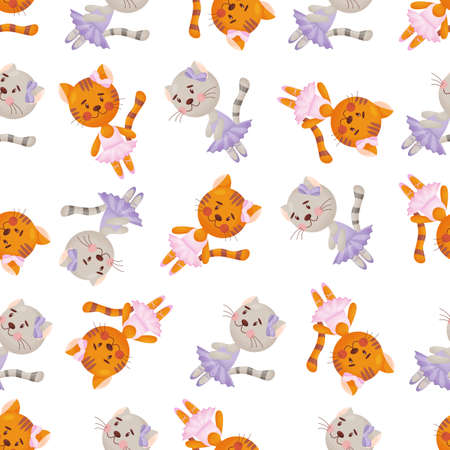 Vector seamless pattern in child style with a cat ballerina.のイラスト素材