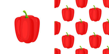 Red paprika pepper seamless pattern. Vector decorative design for backdrops, wrapping paper, fabric textile prints.のイラスト素材