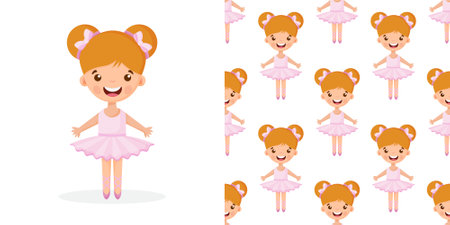 Cartoon seamless pattern with beautiful, lovely, little ballerinas girl.のイラスト素材