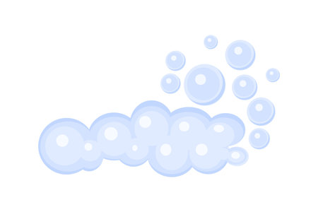 Isolated foam made of soap. Light blue foam and bubbles. Vector illustration in cartoon styleのイラスト素材