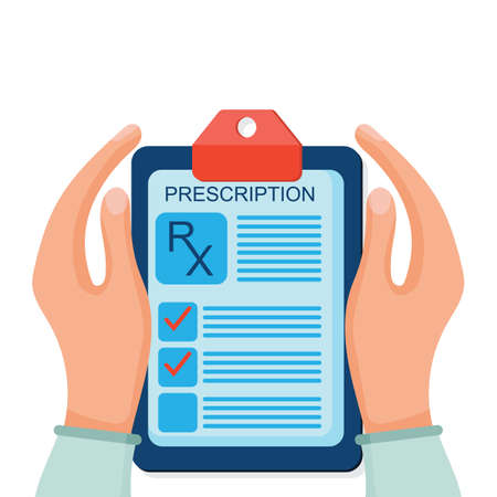 RX medical prescription drug vector illustration. Doctors and pills. Vector rx prescription. Vector illustrationのイラスト素材